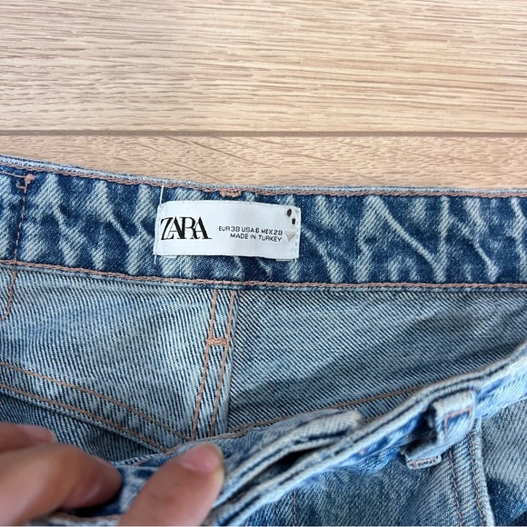 Zara Sky Blue Ripped Wide Leg Jeans - Picture 4 of 7